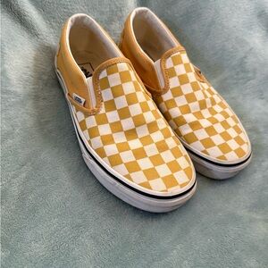 Vans Mustard and White Checkered Slip-Ons